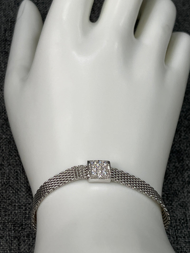 Squared Brilliance: Sterling Silver Square Diamond Zirconia Bracelet