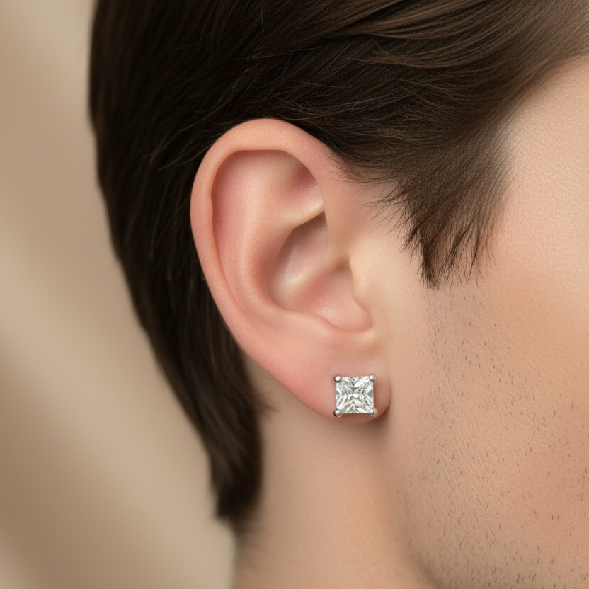 Unisex Sterling Silver Zirconia Stud Earrings - Petite
