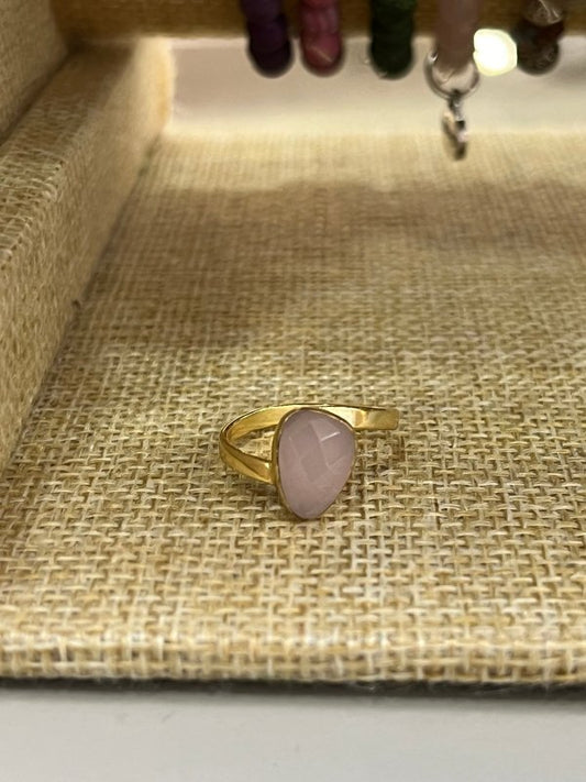 Blushing Romance: Handcrafted 18 Karat Gold-Plated Rose Quartz Pink Ring