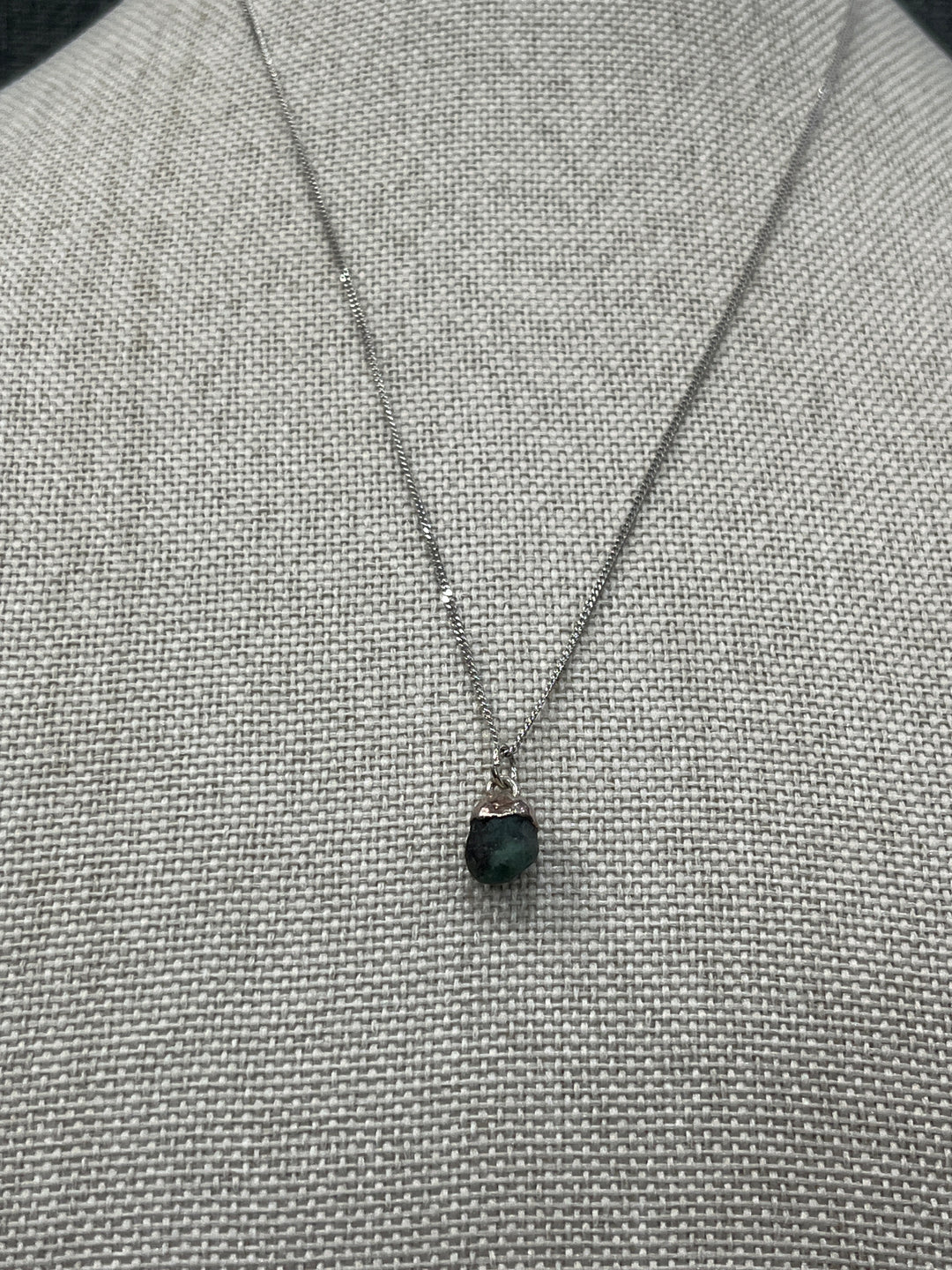 Sterling Silver Necklace with Emerald Stone Pendant