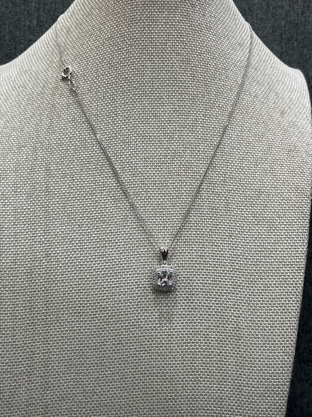 Elegant Sterling Silver Square White Diamond Zirconia Necklace