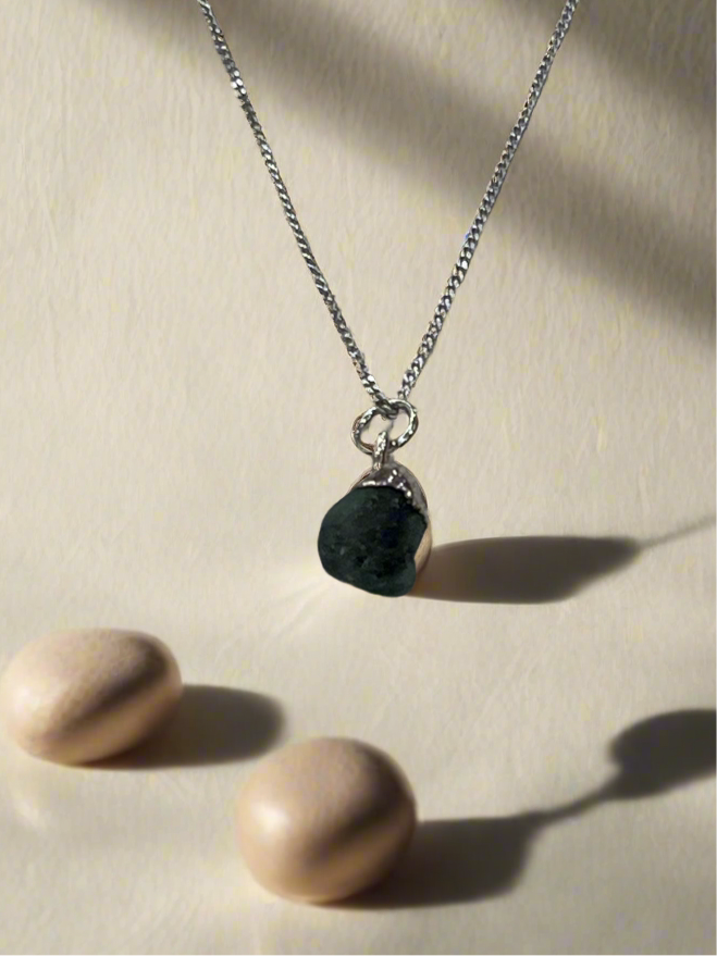 Sterling Silver Necklace with Emerald Stone Pendant