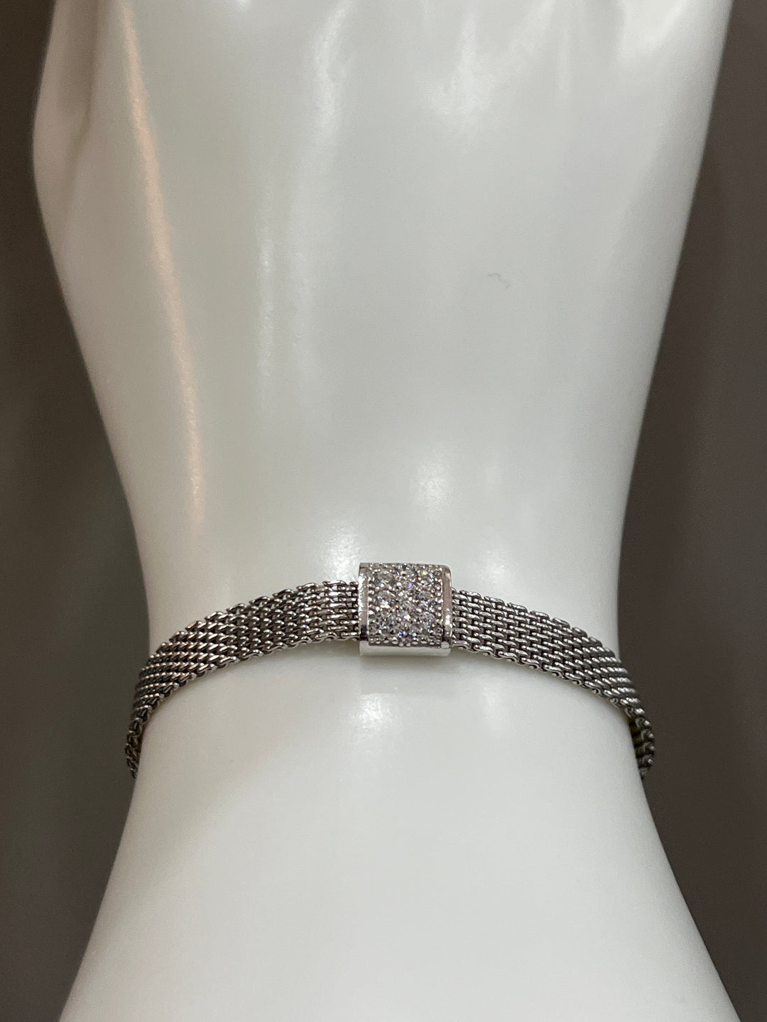 Squared Brilliance: Sterling Silver Square Diamond Zirconia Bracelet