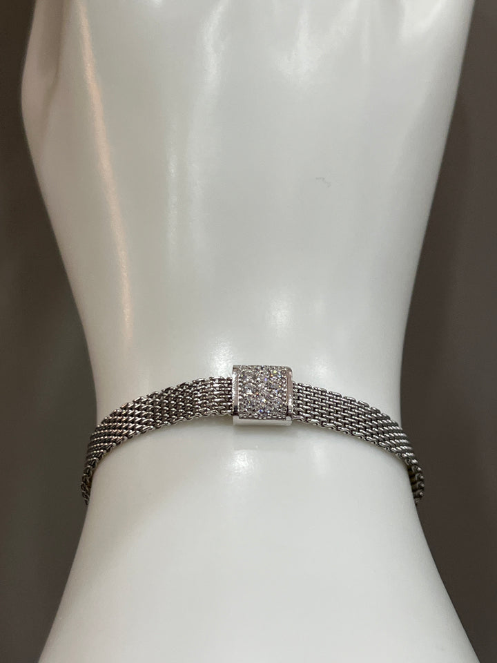 Squared Brilliance: Sterling Silver Square Diamond Zirconia Bracelet