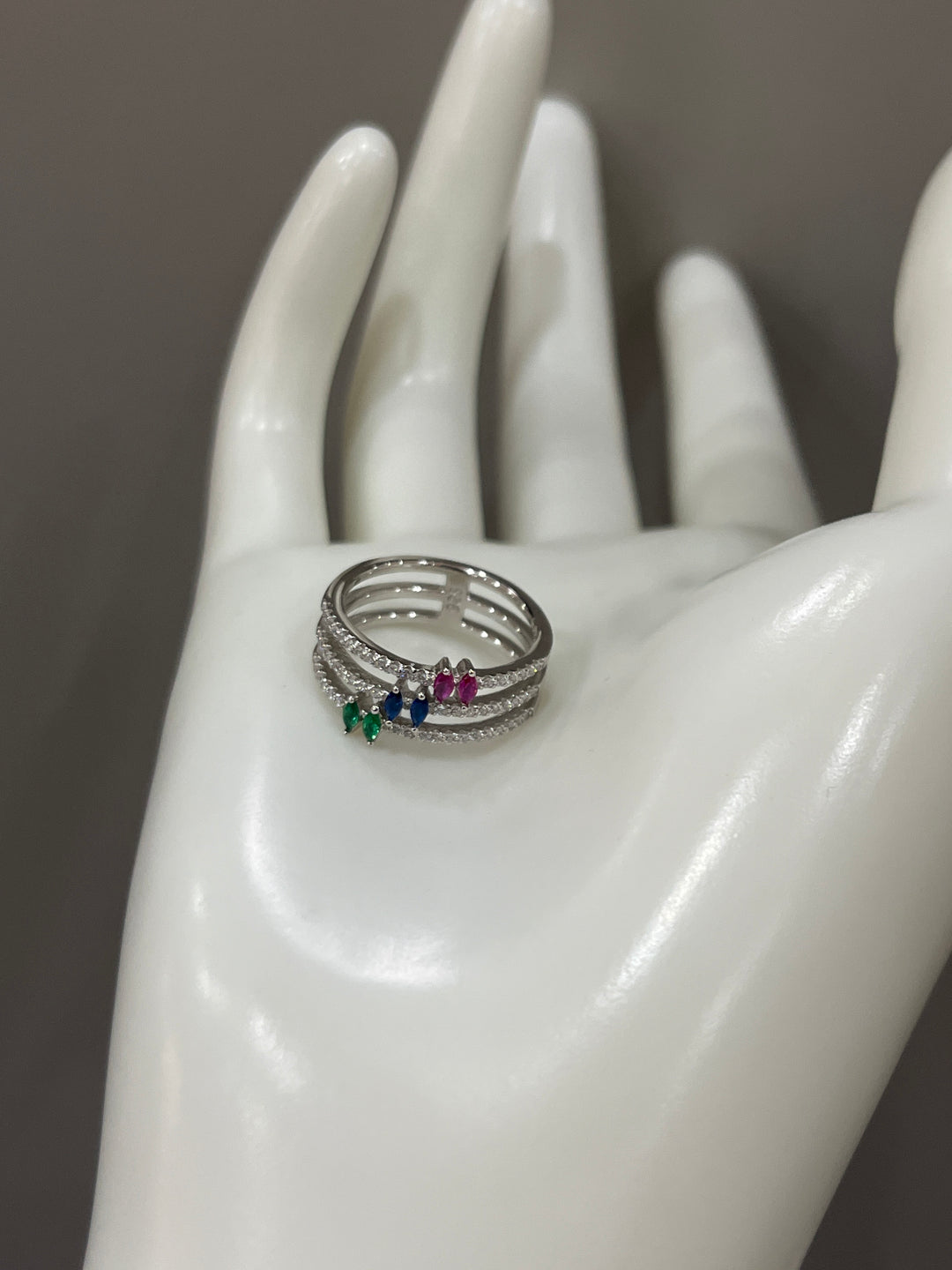 Triple Stone Ring – Sapphire, Emerald, and Ruby Zircon Ring Trio