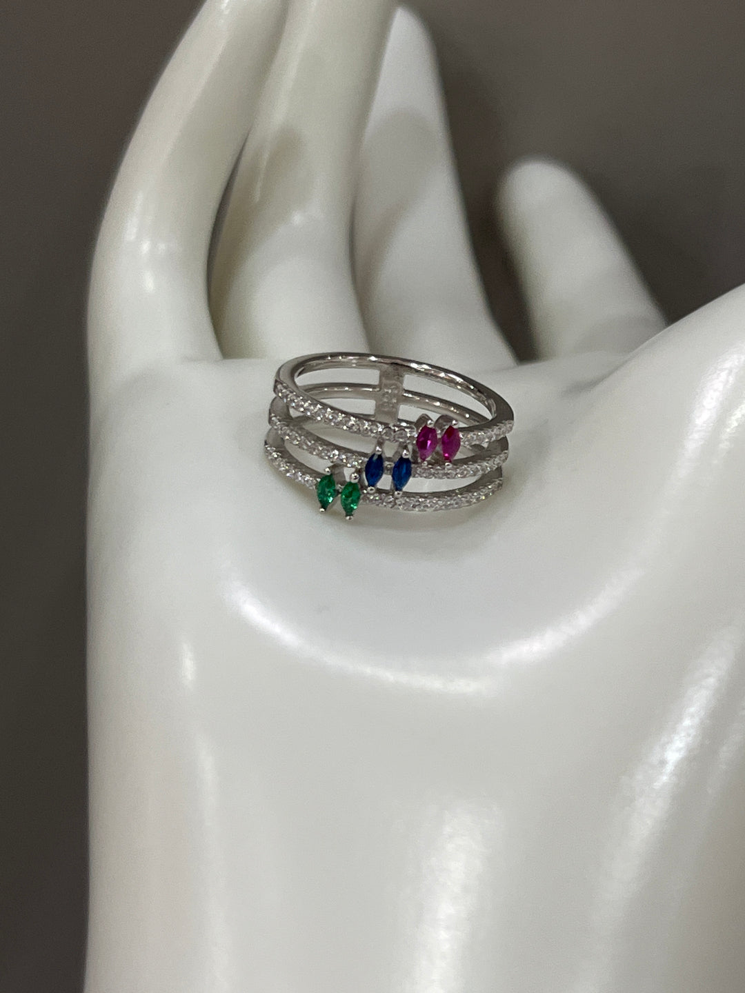 Triple Stone Ring – Sapphire, Emerald, and Ruby Zircon Ring Trio