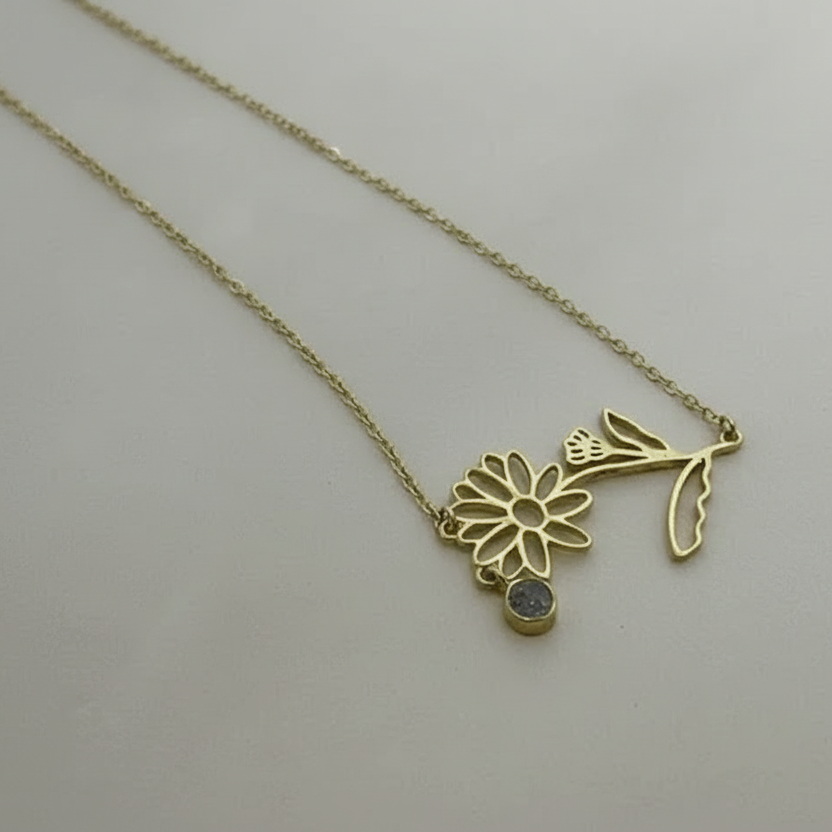Gold Plated Necklace with April Diamond, White