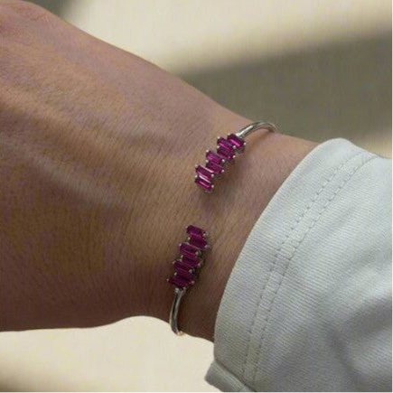 Sterling Silver Bangle with Red Zirconia Strikes – A Bold Statement Piece