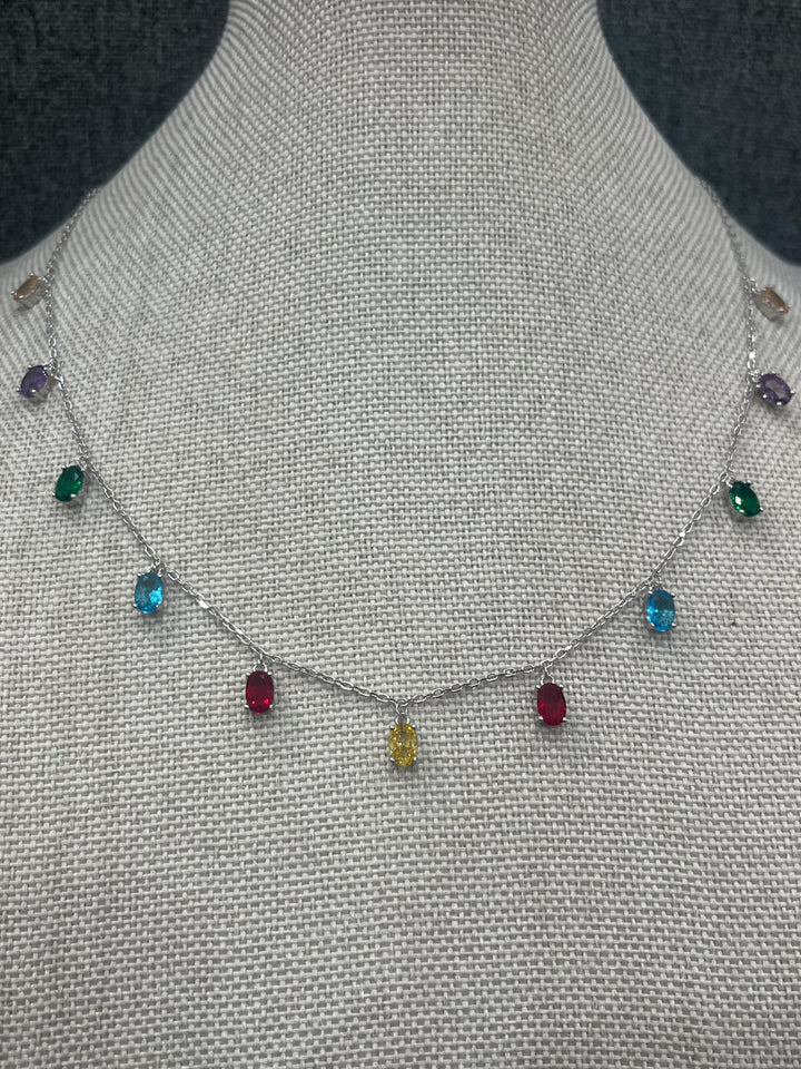 Sterling Silver Multi-Coloured Zirconia Necklace – A Rainbow of Sparkling Elegance