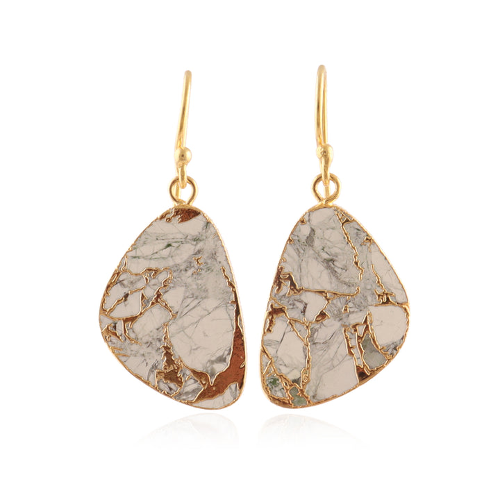 White Turquoise Gold Triangular Stones Gold-Plated Earrings