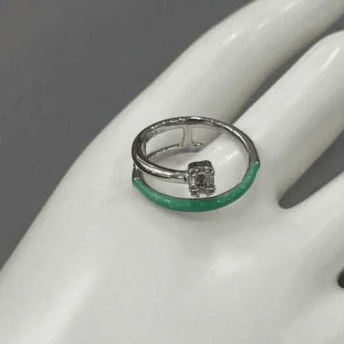 Sterling Silver Ring with Black, Orange, and Green - Black Size 6