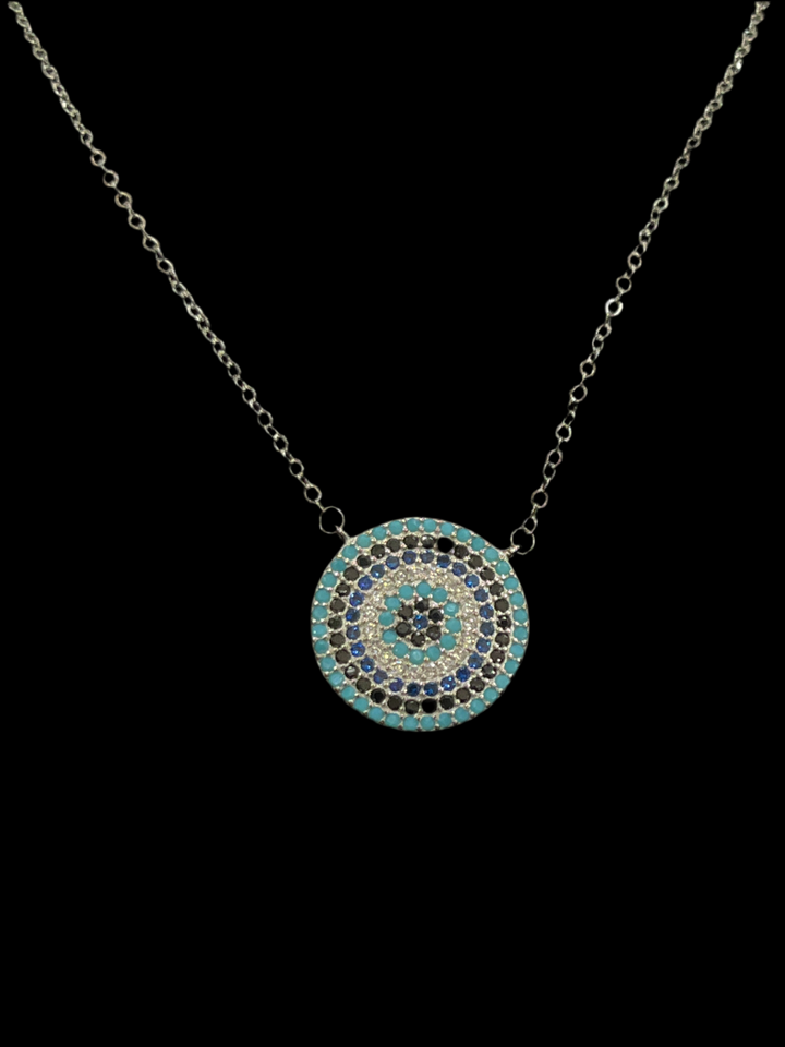 Round Evil Eye Necklace with Turquoise and Sapphire