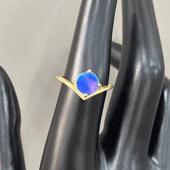 Gold Plated Round Blue Opal Ring