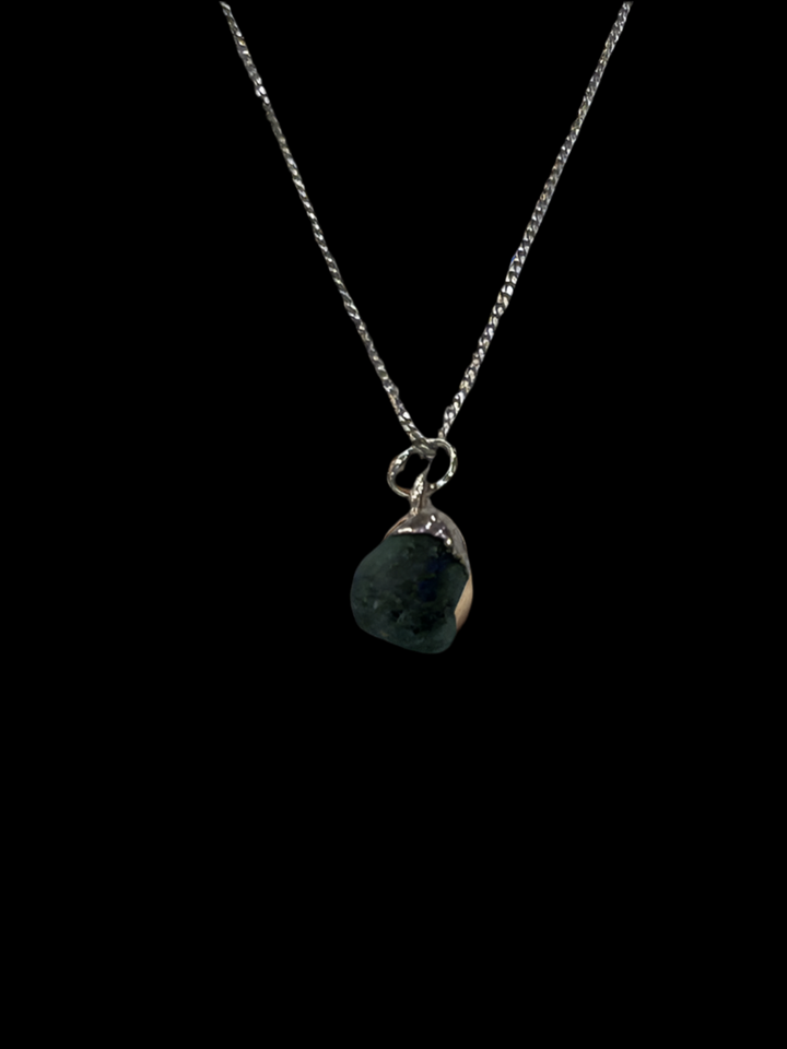 Sterling Silver Necklace with Emerald Stone Pendant