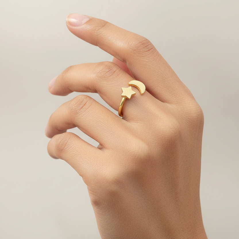 Gold Plated Moon and Star Ring