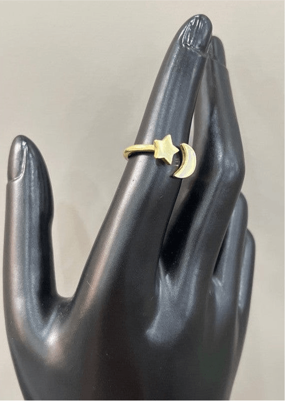 Celestial Dreams: Handmade 18 Karat Gold-Plated Star and Moon Ring - Saras Beads & Jewellery