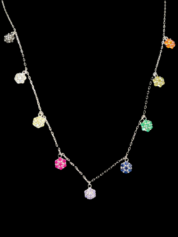 Sterling Silver Necklace with Multi-Coloured Zirconia Flowers – Vibrant Floral Elegance