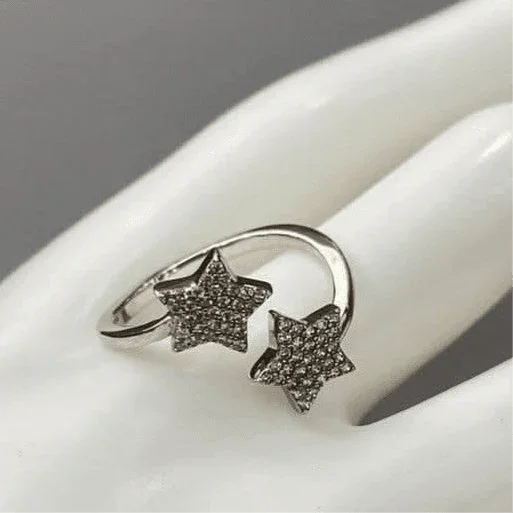 Double Star CZ Sterling Silver Ring