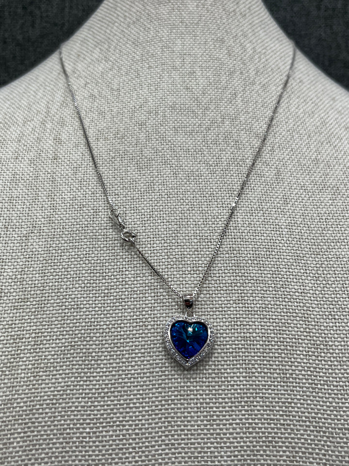 Blue Heart Romance Necklace in Sterling Silver