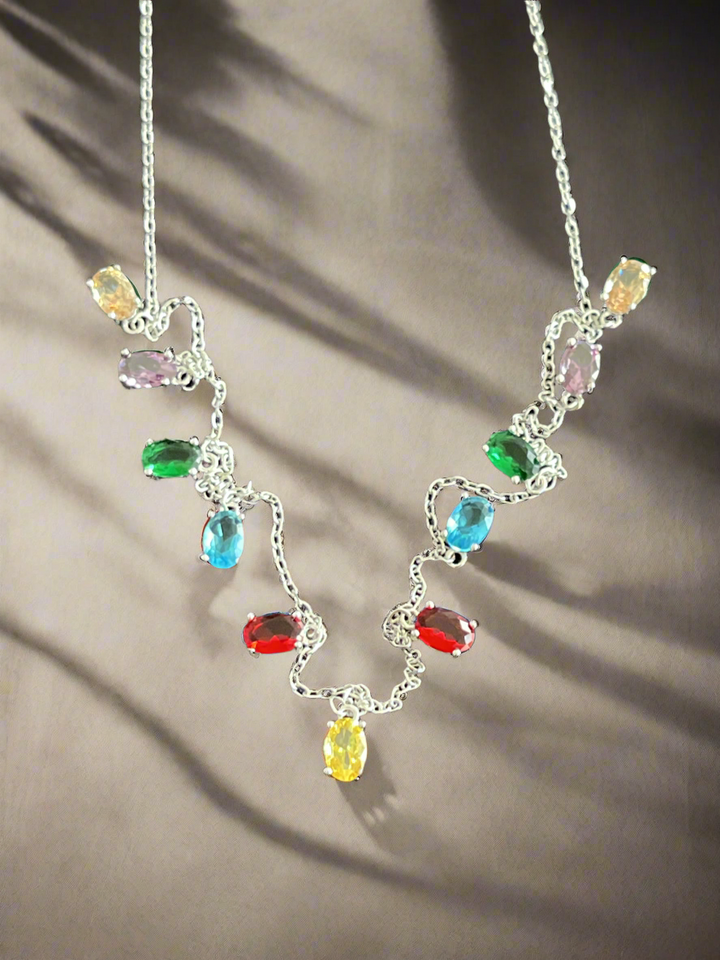 Sterling Silver Multi-Coloured Zirconia Necklace – A Rainbow of Sparkling Elegance