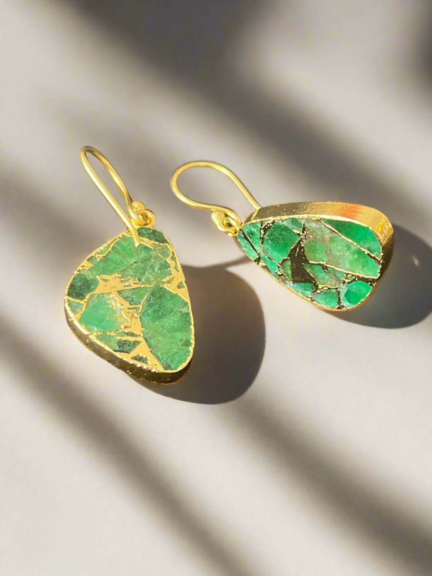 Emerald Triangular Gold Plated Earrings