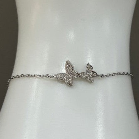 Sterling Silver Butterfly Bracelet with Zirconia Accents