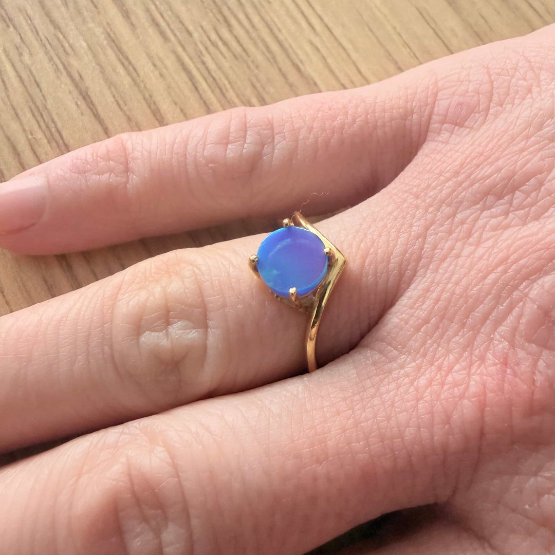 Gold Plated Round Blue Opal Ring from Saras Beads - view 5