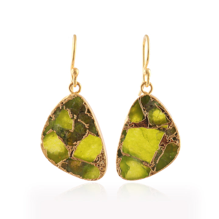 Peridot Triangular Stones Gold-Plated Earrings