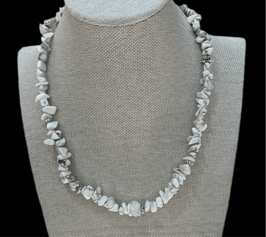 Howlite White Beaded Necklace | Calming Semi-Precious Stone | Saras Beads - Saras Beads & Jewellery