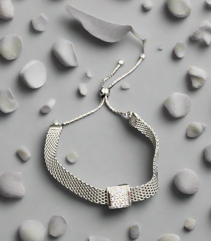 Squared Brilliance: Sterling Silver Square Diamond Zirconia Bracelet