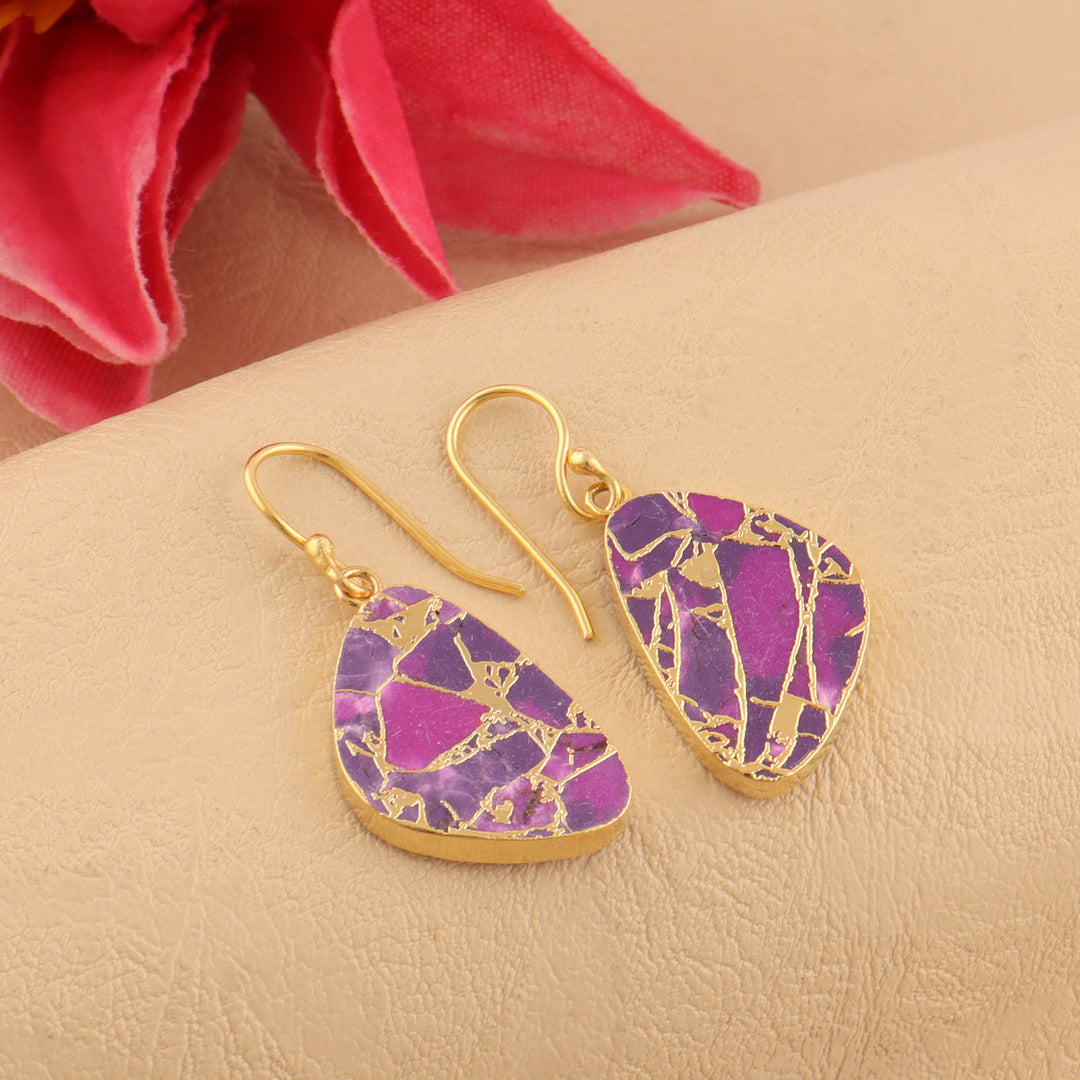 Amethyst Triangular Stones Gold-Plated Earrings