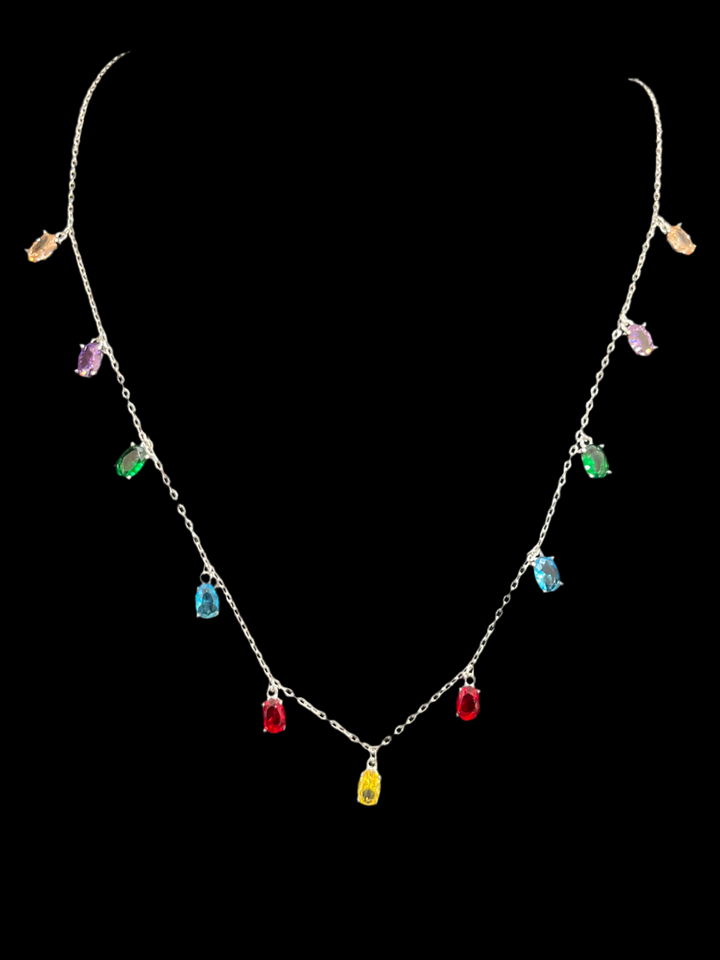 Sterling Silver Multi-Coloured Zirconia Necklace – A Rainbow of Sparkling Elegance