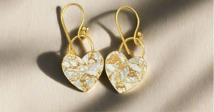 White Turquoise and Sapphire Gold-Plated Heart Mohave Dangling Earring