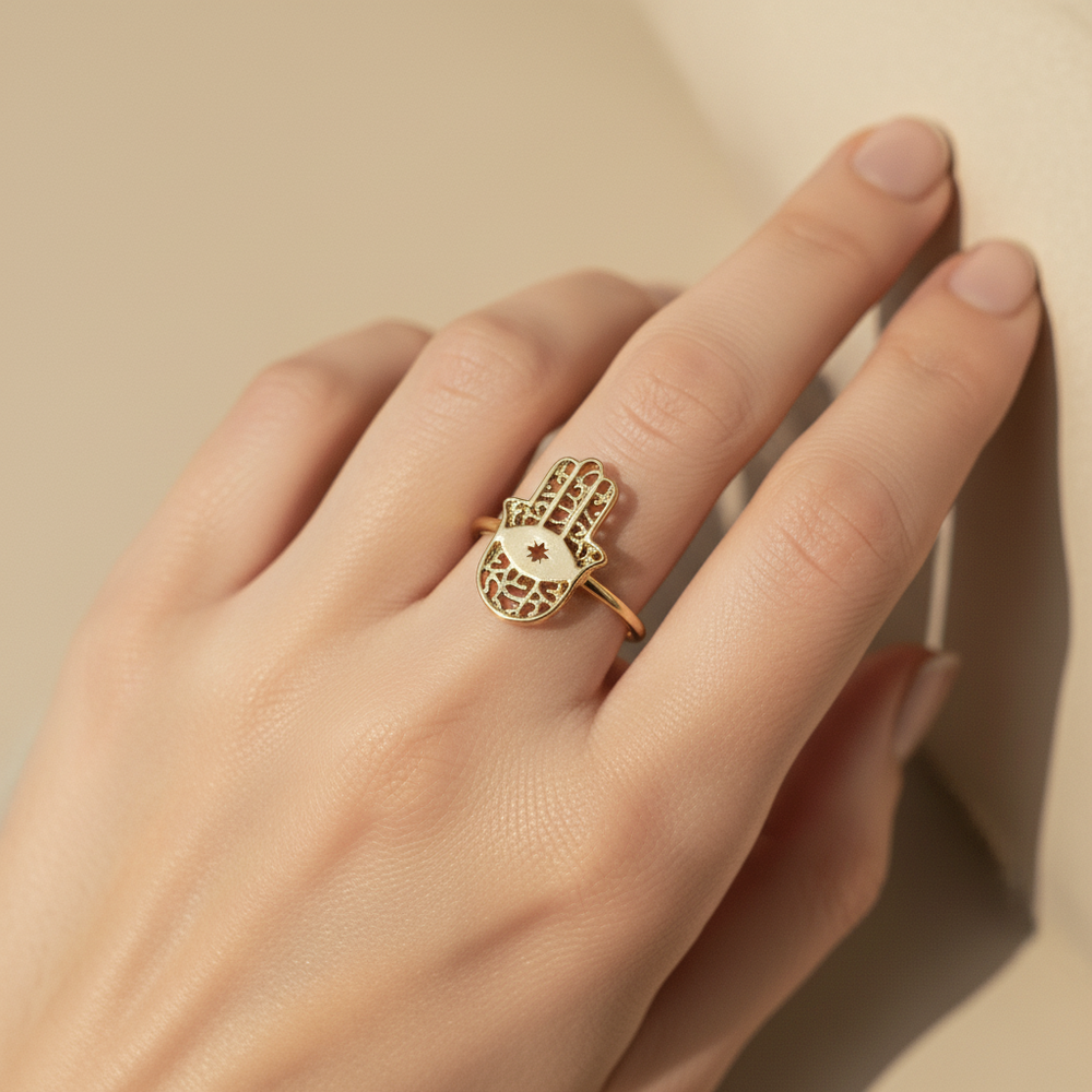 Hamsa Hand Gold Plated Ring