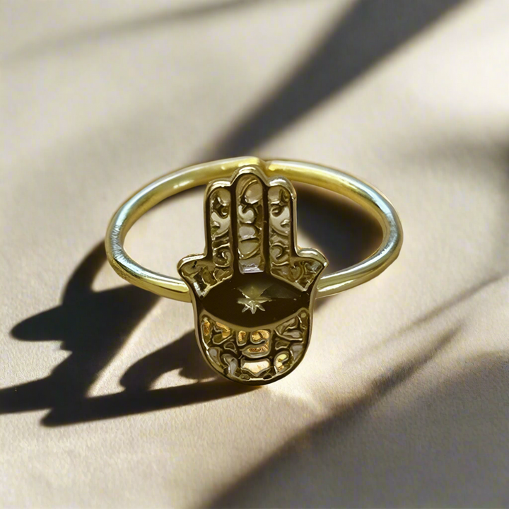 Adjustable Hamsa Hand Gold-Plated Ring