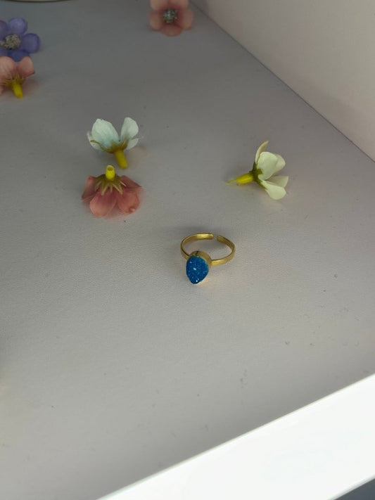 Blue Druzy Serenity: Handmade 18 Karat Gold-Plated Blue Druzy Ring