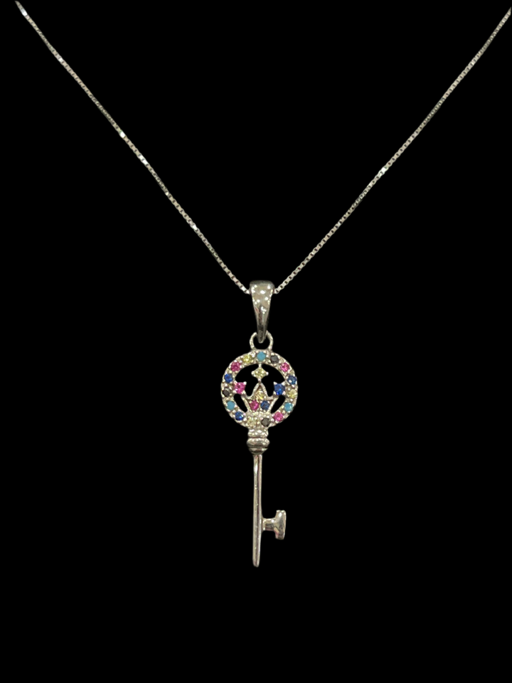 Key to Elegance: Rhodium-Plated Sterling Silver Key Necklace