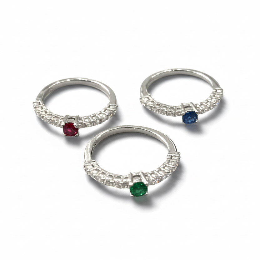Zirconia Sterling Silver Ring with Sapphire - Sapphire Size 6
