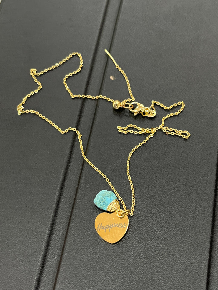 Turquoise Stone Engraved Handmade 18 Karat Gold Plated Necklace: A Token of Happiness