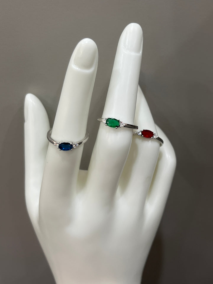 Silver Ring with Emerald, Ruby, and Sapphire Stones