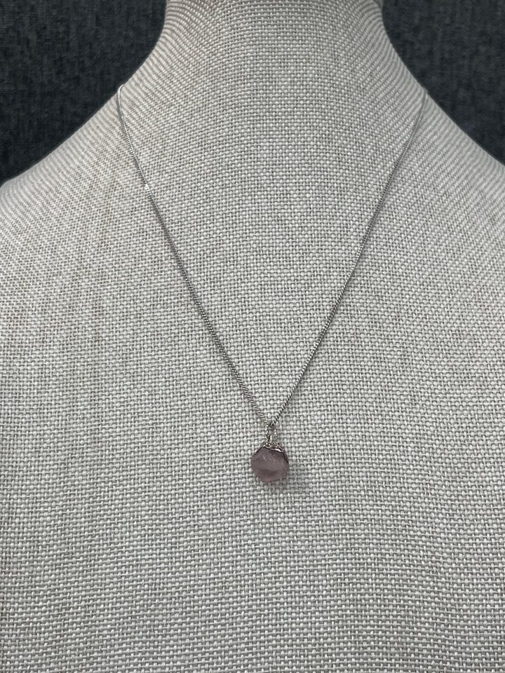 Sterling Silver Necklace with Rose Quartz Stone Pendant