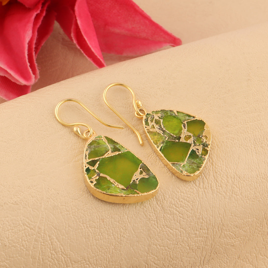 Peridot Triangular Stones Gold-Plated Earrings