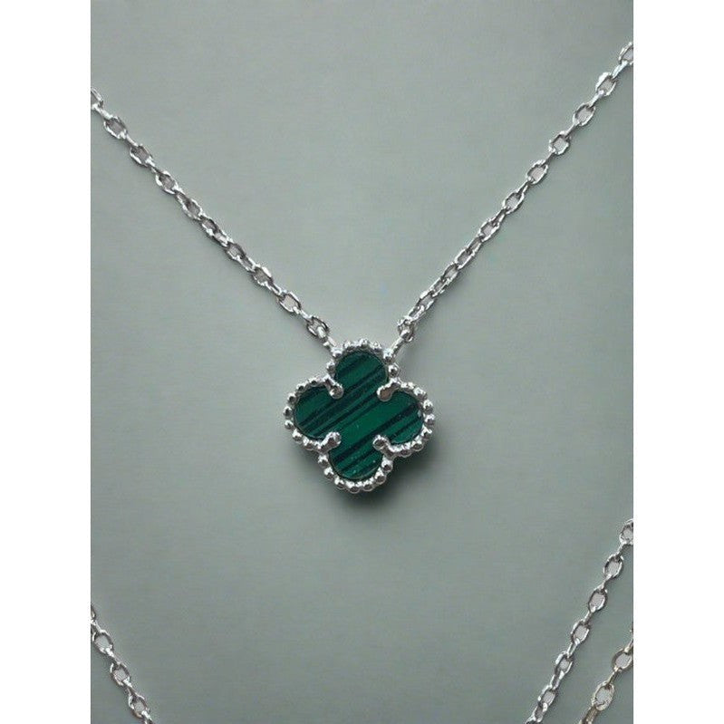 Elegant Sterling Silver Green Clover Jewellery Set – Necklace, Bracelet, and Earrings for a Timeless Look