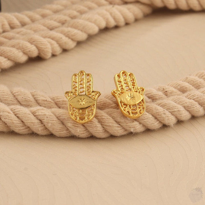 Hamsa Hand Gold-Plated Stud Earrings