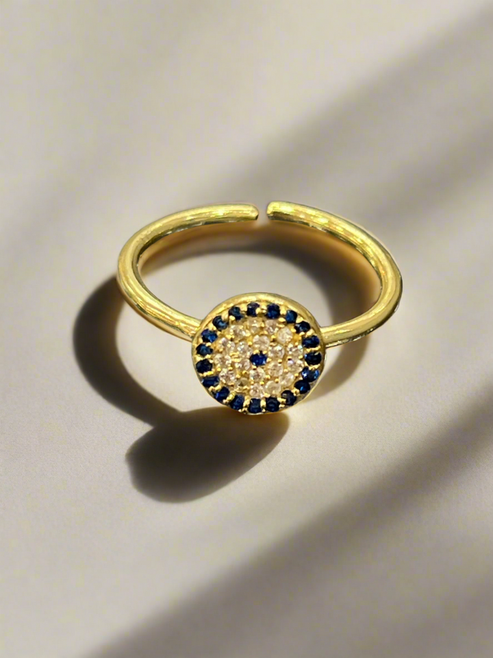 Adjustable Gold Plated Evil Eye Ring: Elegant Protection in a Timeless Design