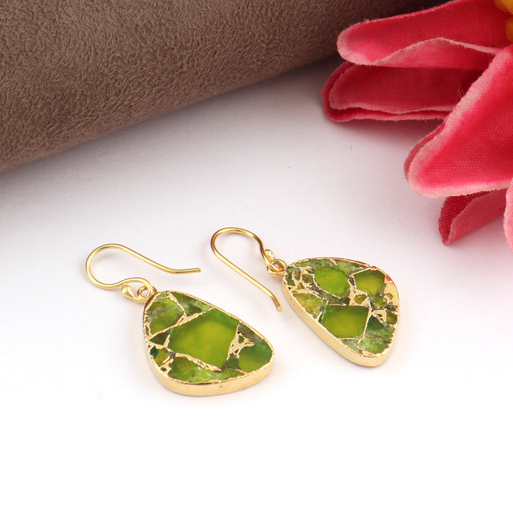 Peridot Triangular Stones Gold-Plated Earrings