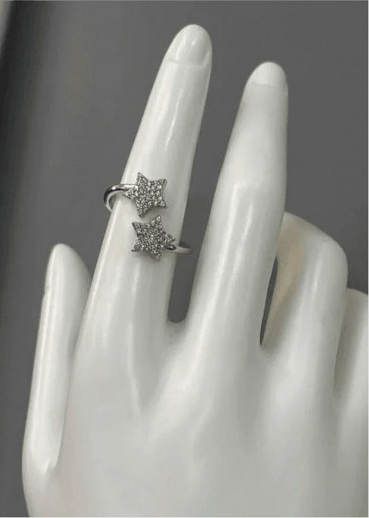 Adjustable Double Star Ring with Zircon Accents - Saras Beads & Jewellery
