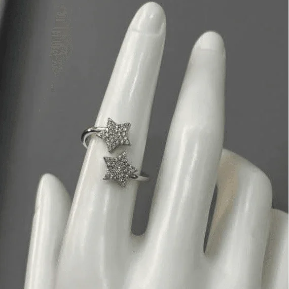 Adjustable Double Star Ring with Zircon Accents - Saras Beads & Jewellery