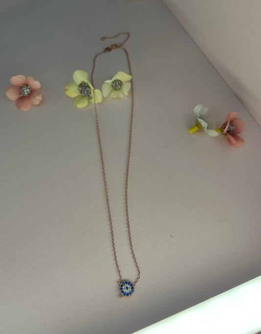 Rose Quartz Gold-Plated Necklace with Evil Eye