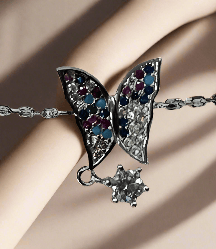 Colorful Sterling Silver Butterfly with Zirconia Diamonds - Saras Beads & Jewellery